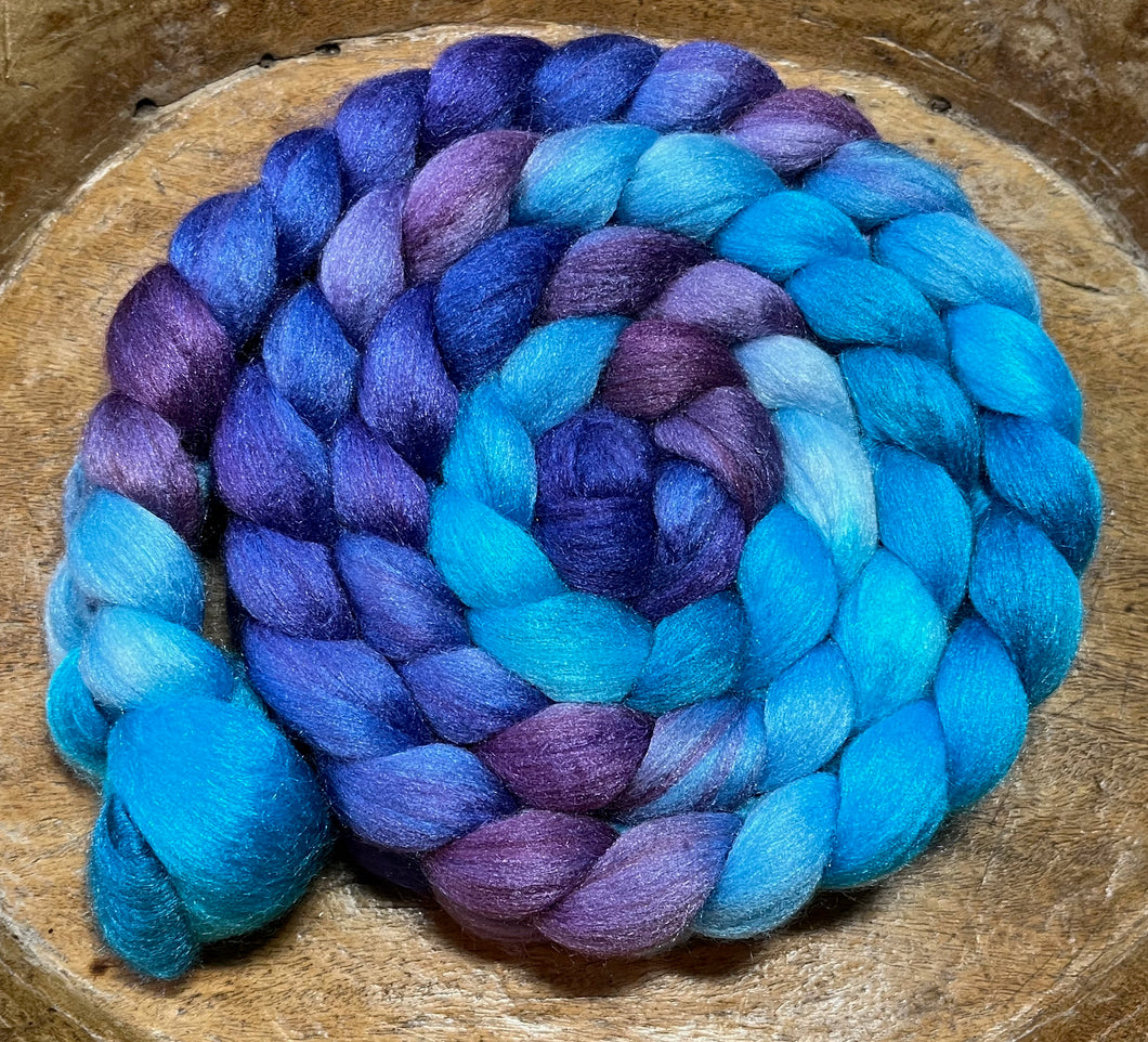 Merino & Tussah silk (50/50) Hand Dyed  5.23 ounces - OOAK - Empress Combed Top