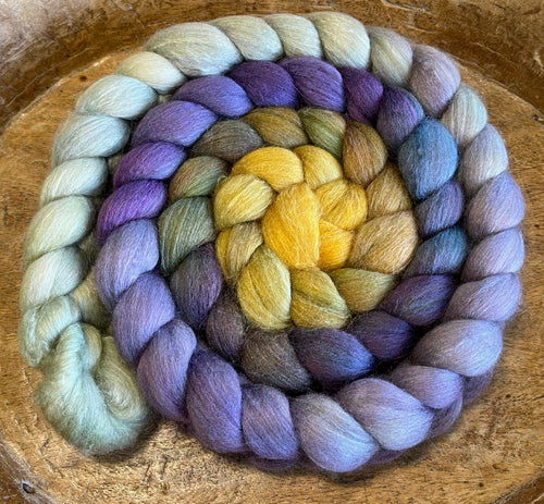 18.4 M Hogget  Haunui NZ Halfbred/Mulberry Silk  Hand Dyed  5.15 ounces -  Ten Years On  Combed Top