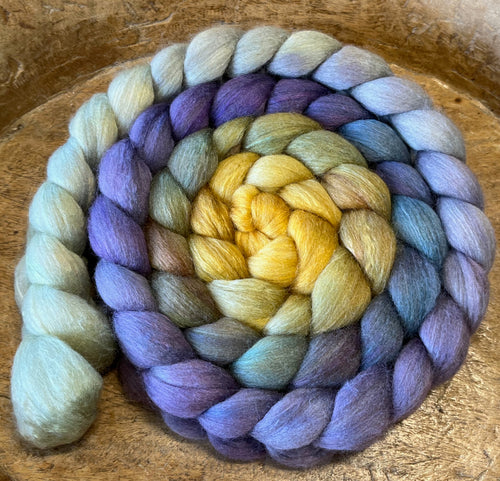 18.4 M Hogget  Haunui NZ Halfbred/Mulberry Silk  Hand Dyed  5.17 ounces -  Ten Years On  Combed Top