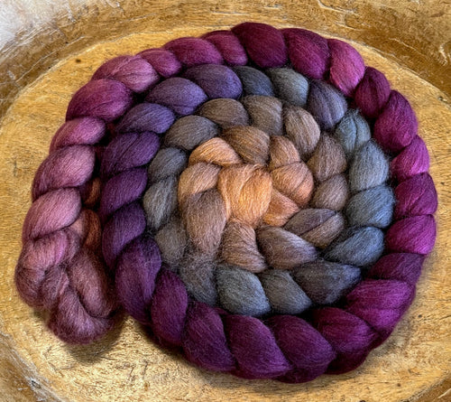 18.4 M Hogget  Haunui NZ Halfbred/Mulberry Silk  Hand Dyed  5.2 ounces -  Finding Light  Combed Top
