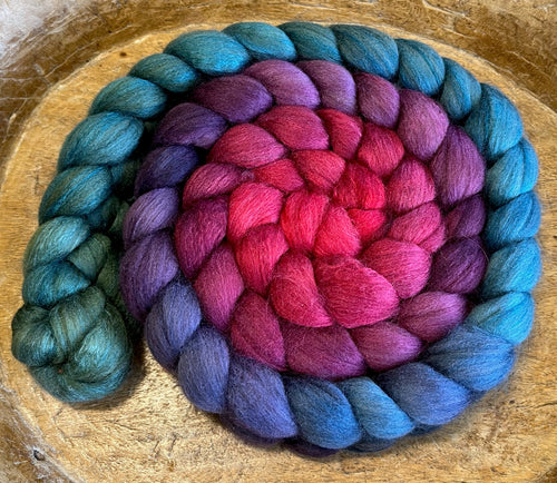 18.4 M Hogget  Haunui NZ Halfbred/Mulberry Silk  Hand Dyed  5.05 ounces -  Live Love Life  Combed Top