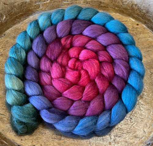 18.4 M Hogget  Haunui NZ Halfbred/Mulberry Silk  Hand Dyed  5.15 ounces -  Live Love Life  Combed Top